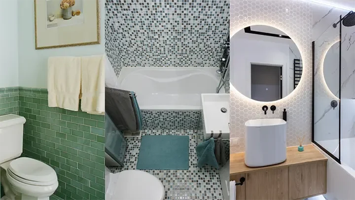 3 different Tiny home bathroom designs next to eachother