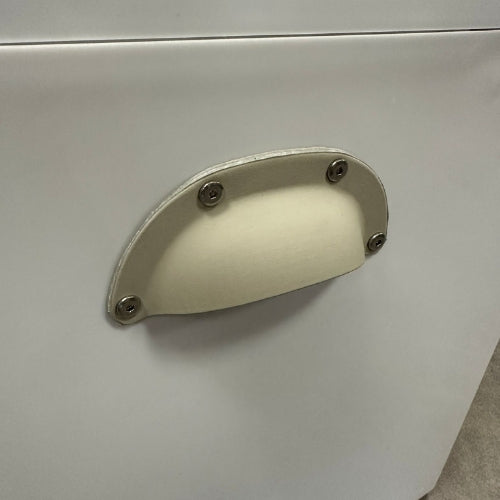 Installed Leather scallop shaped handle