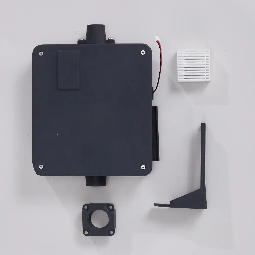 External carbon filter kit. Black rectangular electronic filter components on a light gray background